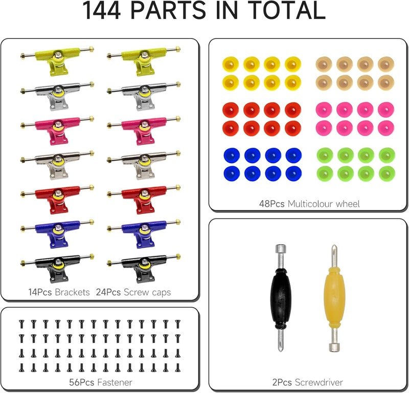 DisplayMore Store 14PCS Multicolour Trucks & 48PCS Wheels & 60PCS Screws & 30PCS Nuts & 4PCS Spanner Tool for 96mm Fingerboard Skateboard Wooden Deck Parts Kit Tool Case - Image 4